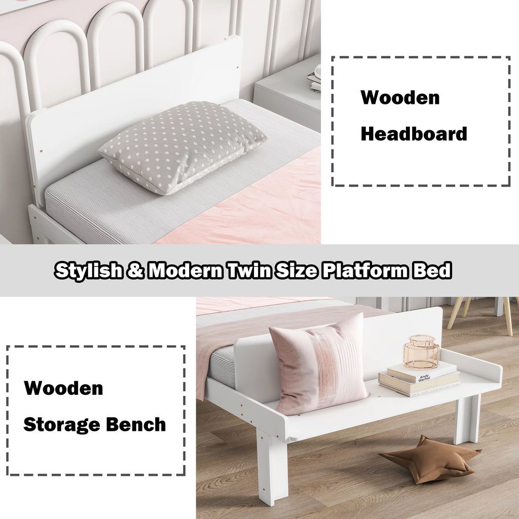 Twin Platform Bed with Bench and Storage L2321