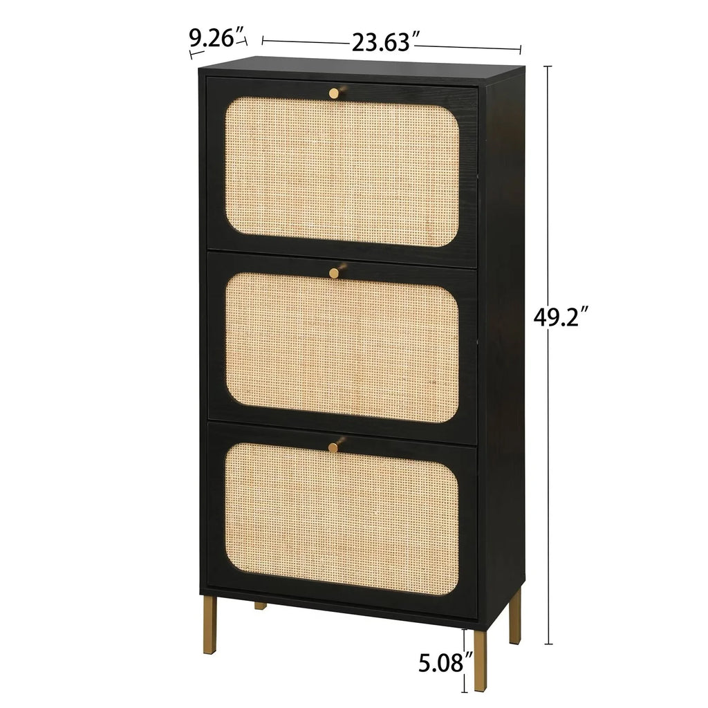 3 Flip Drawer Natural Rattan Shoe Cabinet with Metal Legs H6964
