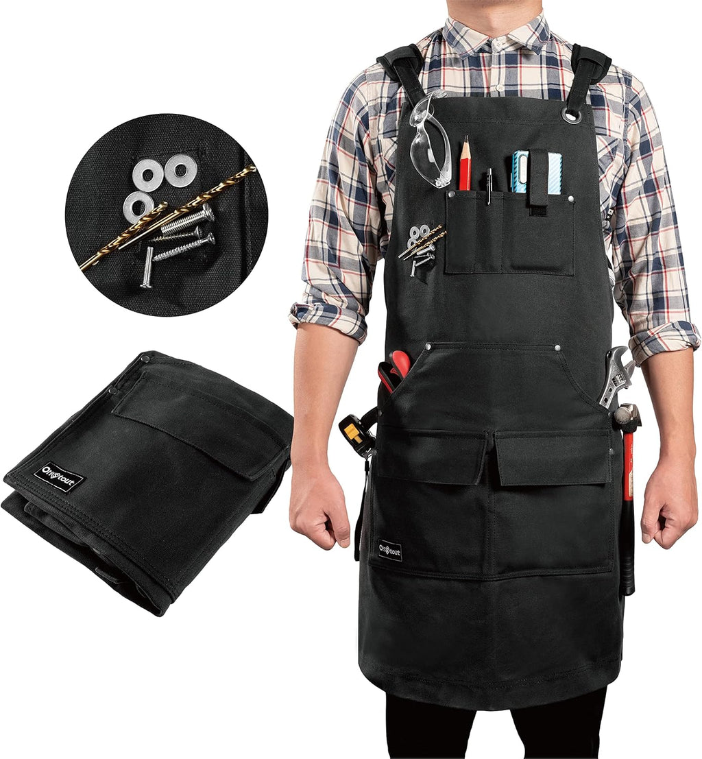 Black Waxed Canvas Carpenter Apron with Pockets, Pack of 2 V1417