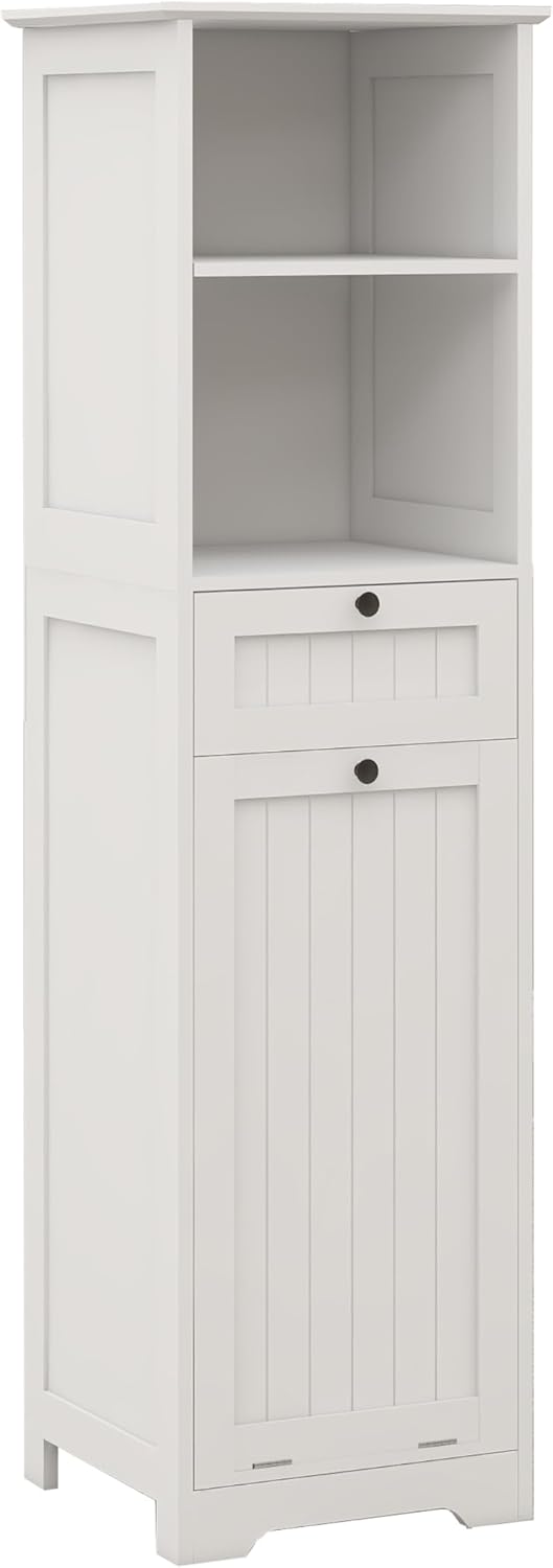 Compact Laundry Sorter Cabinet with Tilt-Out Basket Drawer White S82075