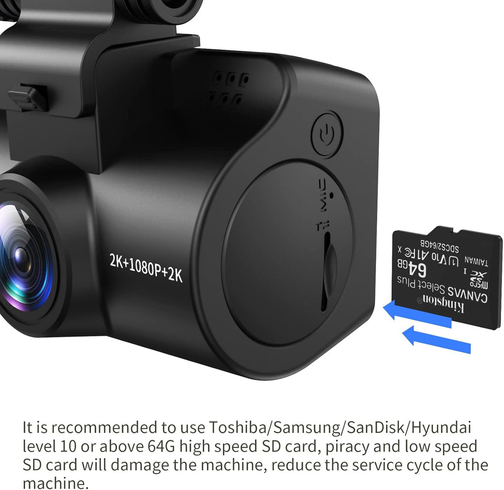 4K 3 Channel Dashcam with IR Night, 24/7 Recording Parking Mode, Black O78232