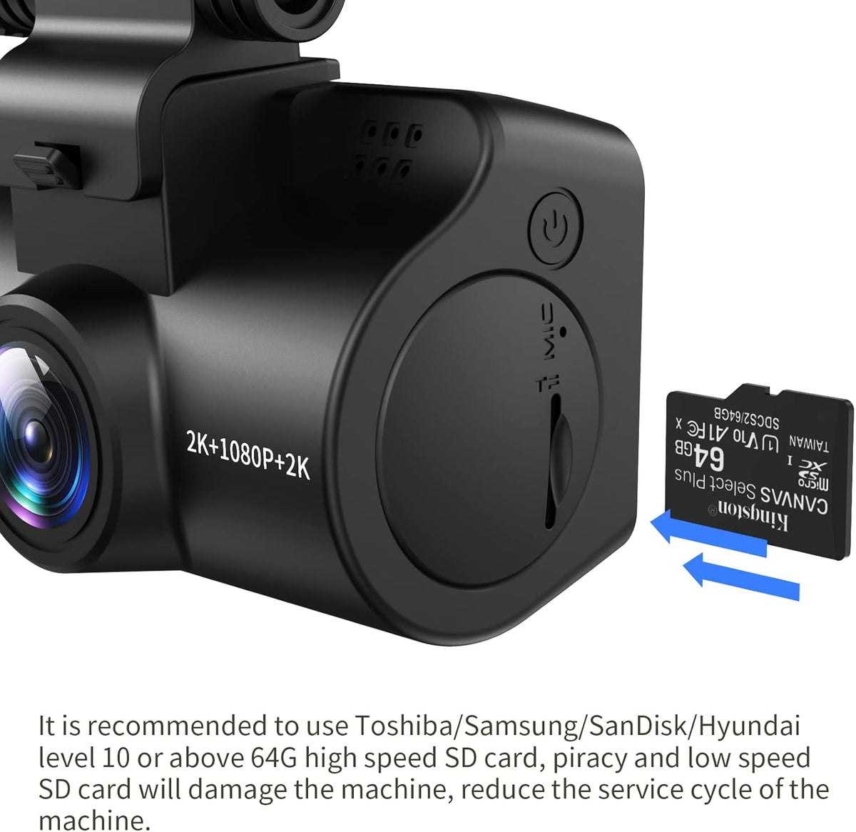4K 3 Channel Dashcam with IR Night, 24/7 Recording Parking Mode, Black O78232