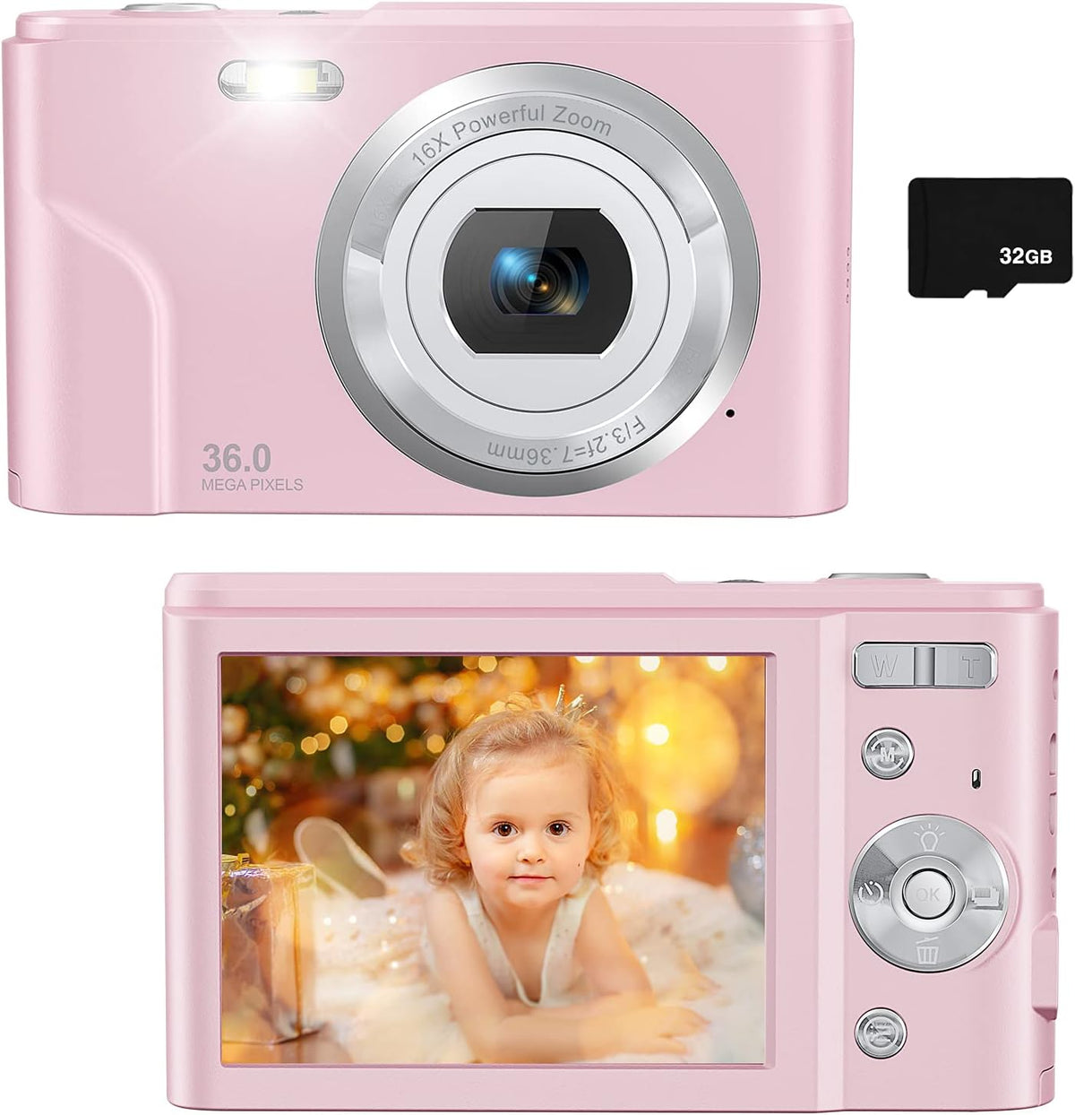 Light Blue 36MP Full HD 1080P Rechargeable Kids Camera with 32GB SD Card D3195