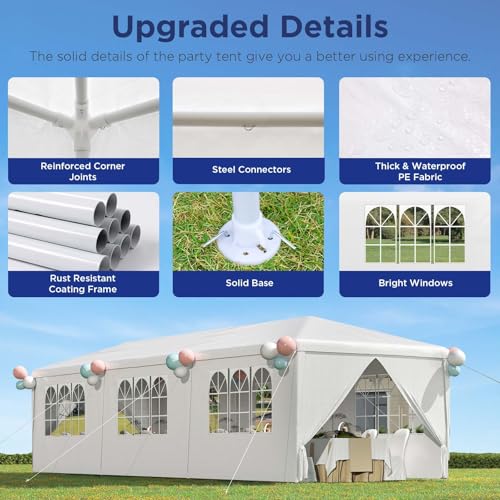 10x30 Ft Waterproof Heavy Duty Canopy with 6 Sidewalls & 2 Zippered Doors, White H8063