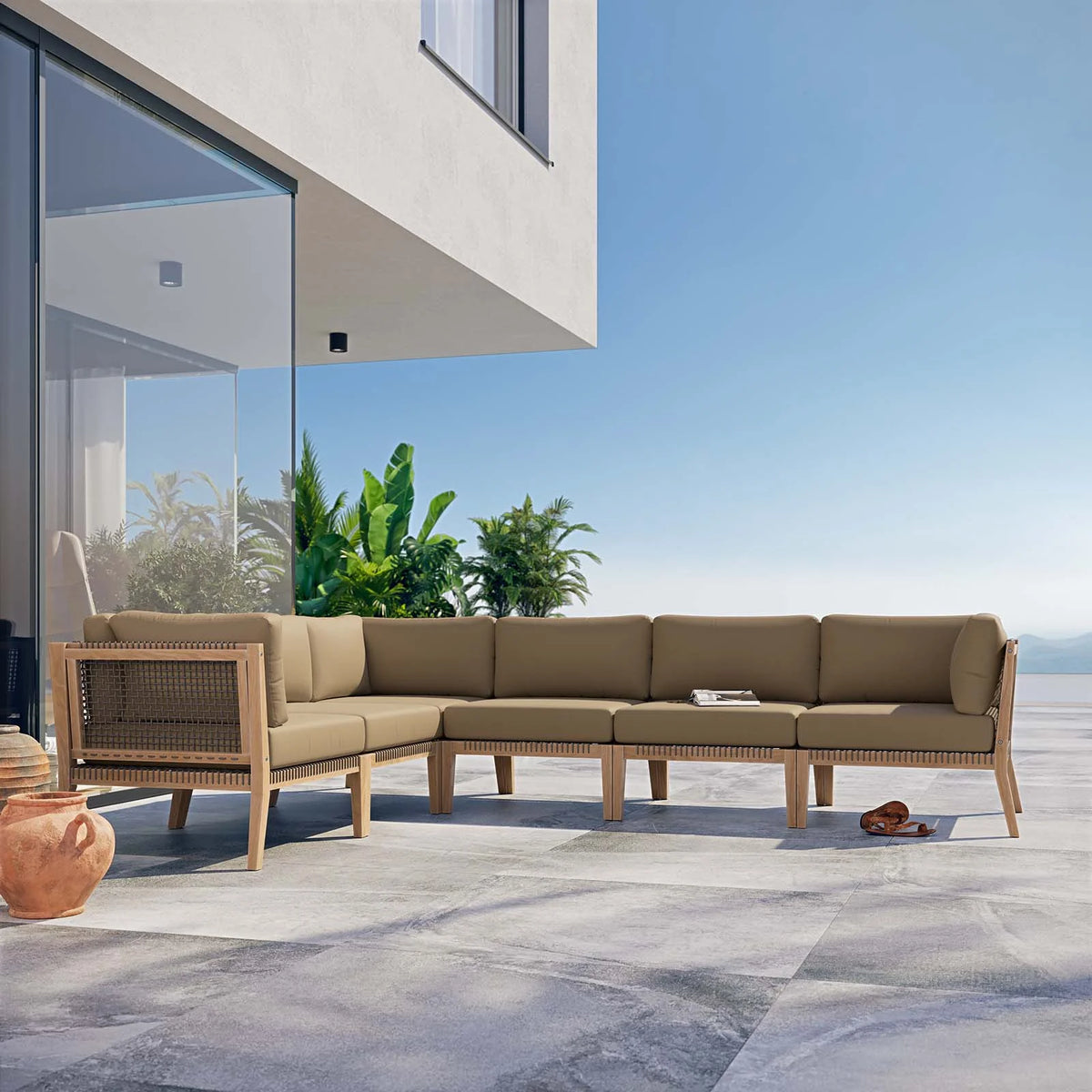 Teak Wood 6-Piece Sectional Sofa U237305