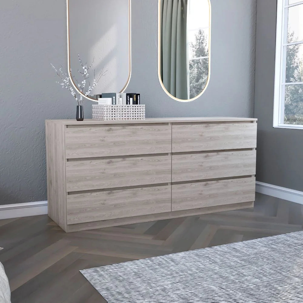 Light Oak & White 6 Drawer Double Dresser C756710