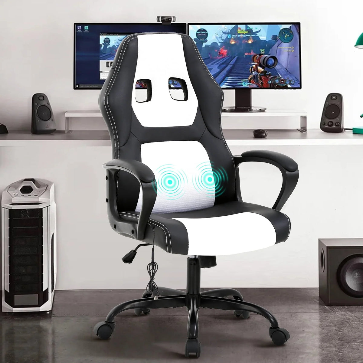 Black Adjustable PU Leather Massage Gaming Chair H34800
