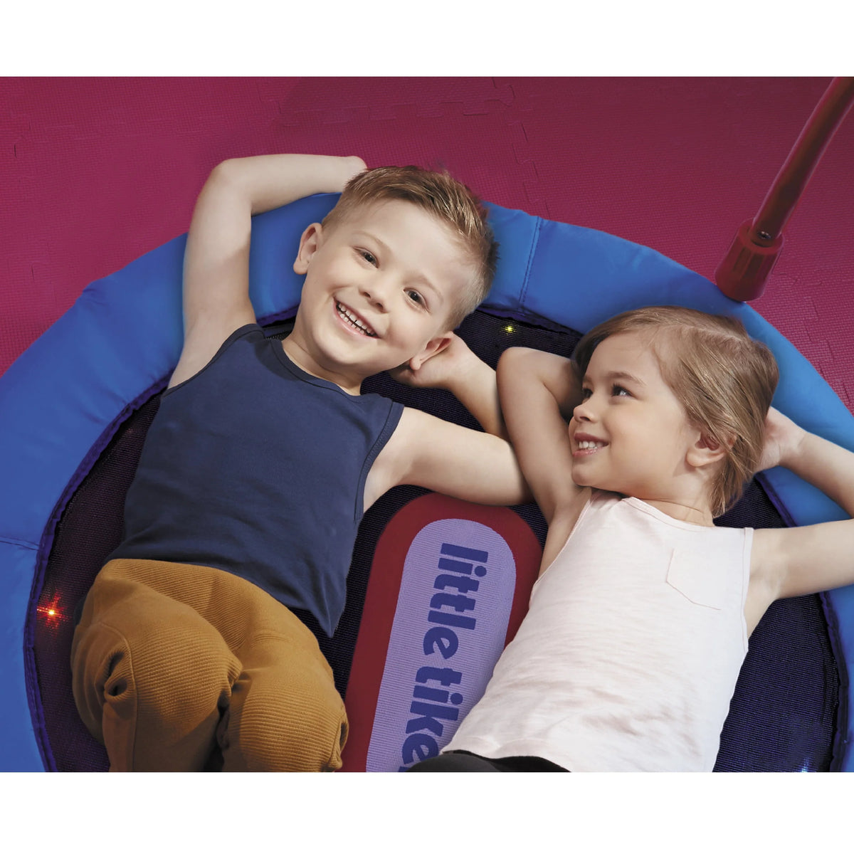 3' Kids Trampoline with LED Lights and Folding Padded Handle, Blue and Red F33613