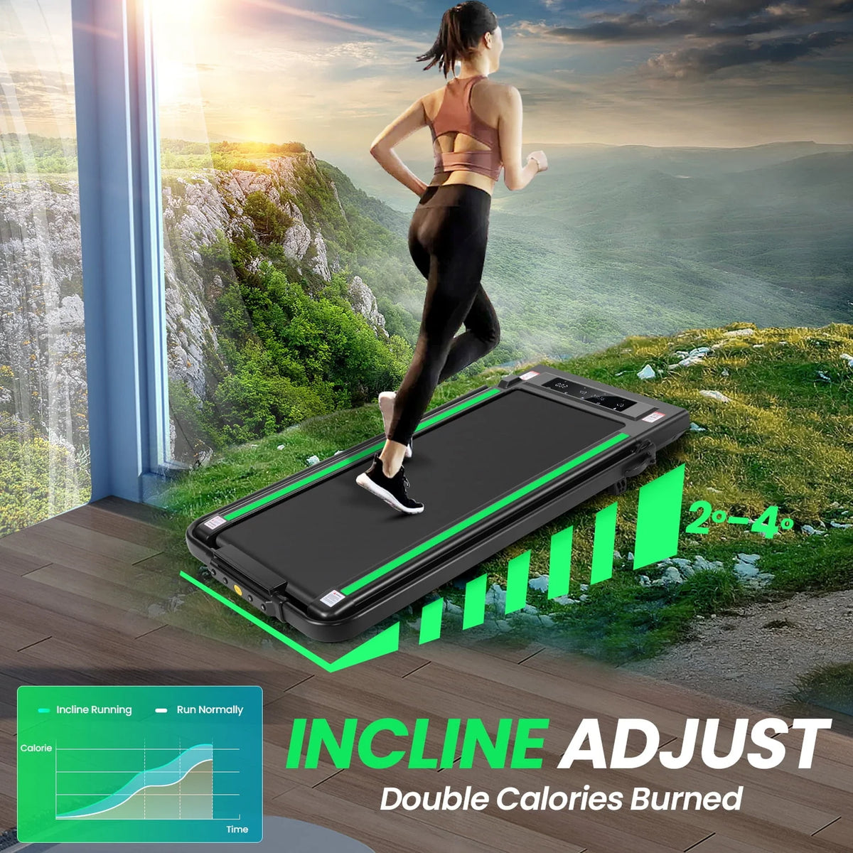 4 in 1 Under Desk Treadmill 2.5HP 300 lbs Capacity Black Green R1929