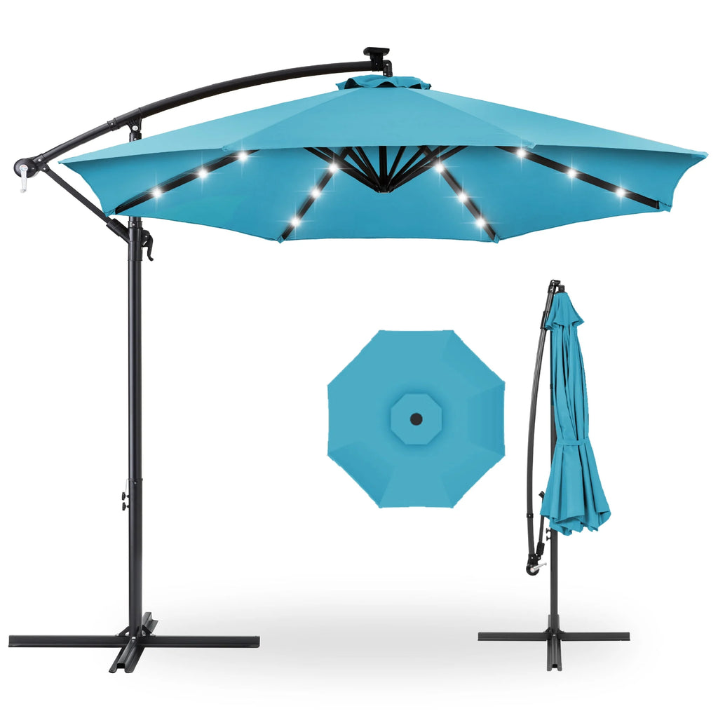 10ft Solar LED Offset Hanging Patio Umbrella I128211