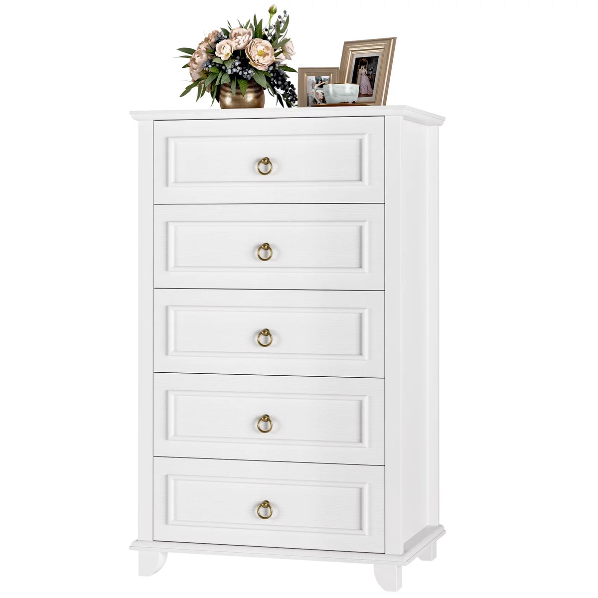 White 5 Drawer Tall Dresser Y88076