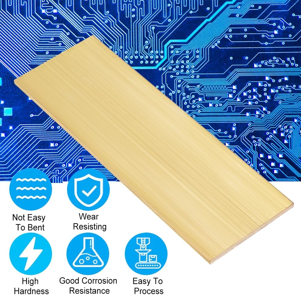Rectangle Brass Sheet 6 Inch Length x 2 Inch Width x 1/8 Inch Thick Gold P18983