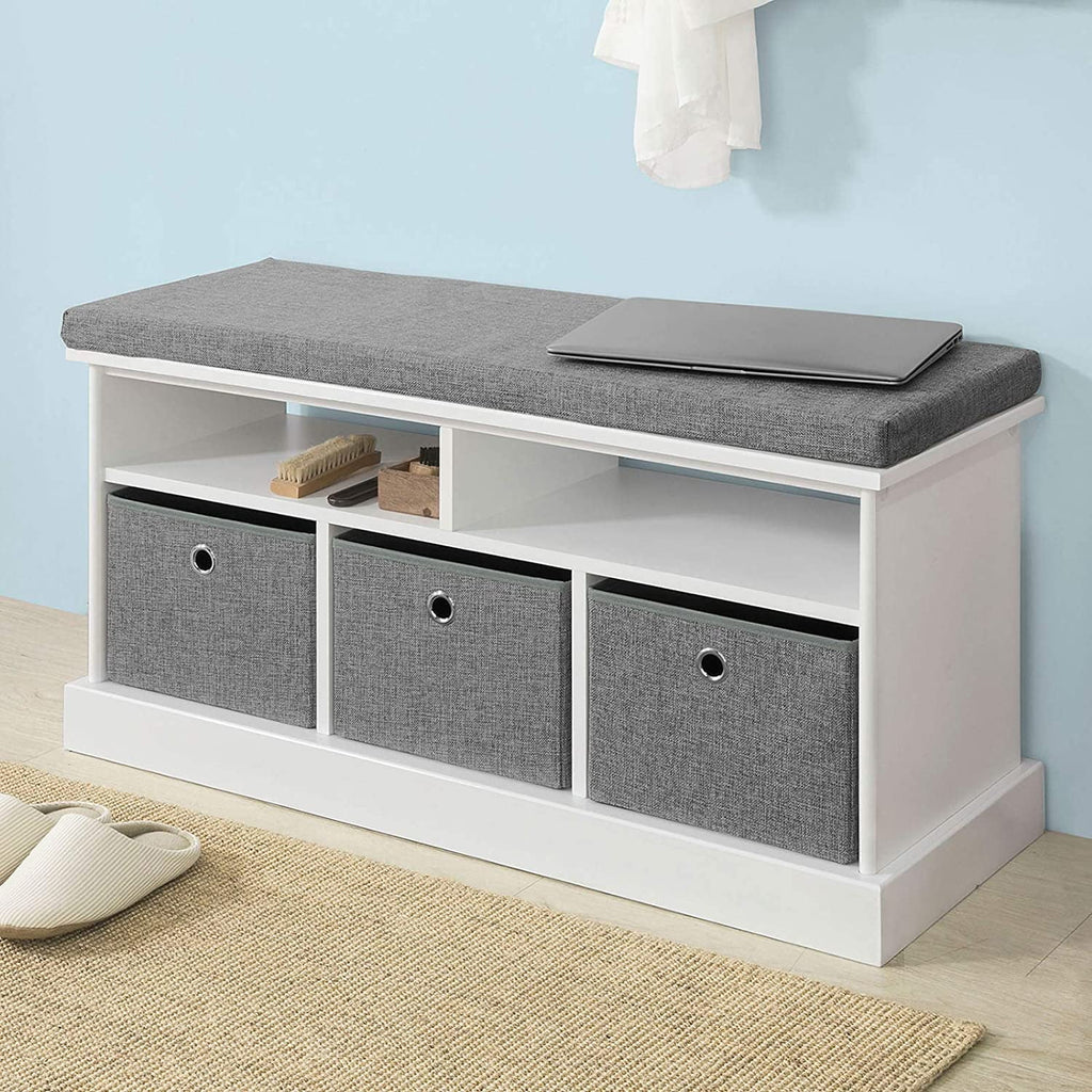 3 Baskets Storage Bench with Seat Cushion B5221