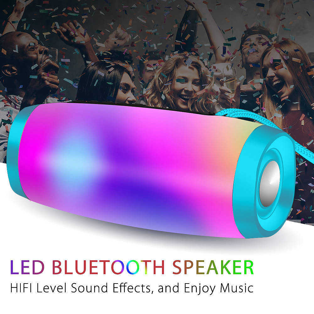 Black Portable Bluetooth 5.0 Speaker with LED Lights and 360 Stereo Sound R652984