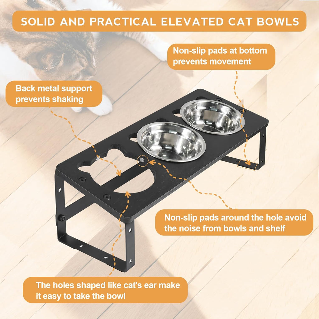 15° Tilted Raised Cat Bowls with Stainless Steel Feeder Bowls E762