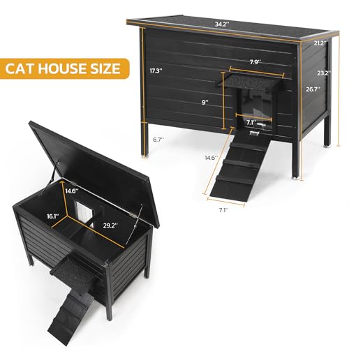 Large Size 34.2" L*21.2" W*26.7" H Insulated Wooden Cat Shelter I886128