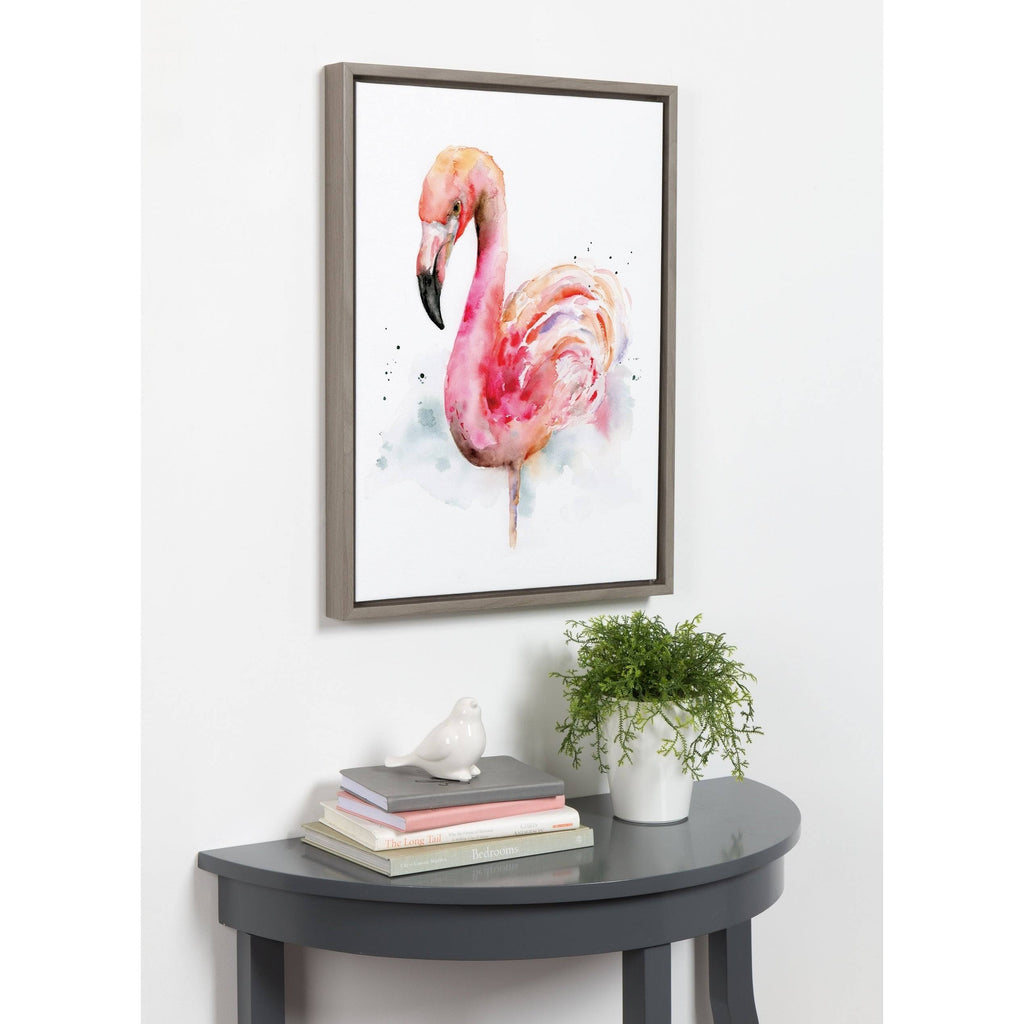 Pink and Coral Flamingo Framed Watercolor Print on Canvas, Gray 18 x 24 P425939