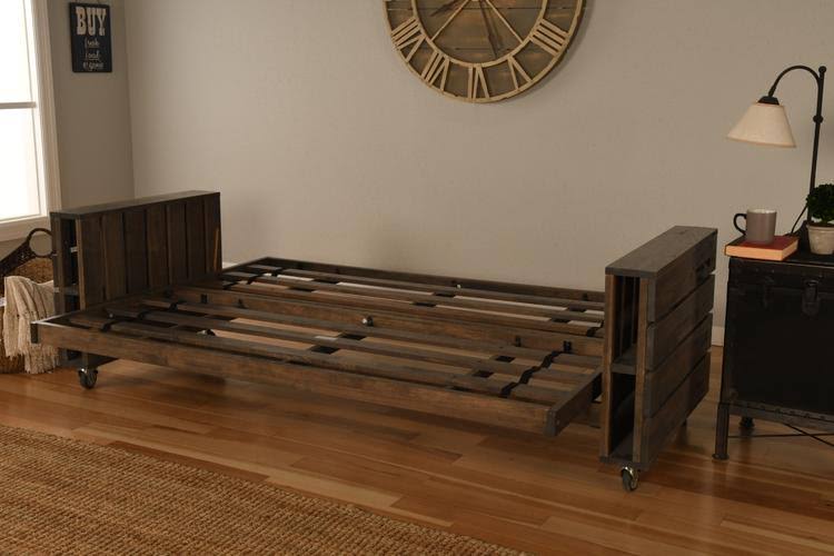 Rustic Walnut Finish Full Futon with Storage Drawers I78329