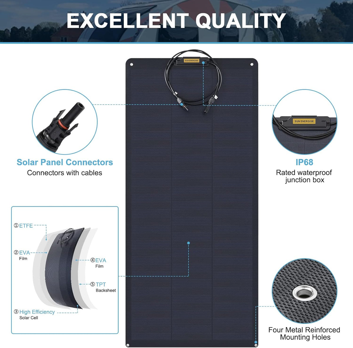 100W 12V Monocrystalline Semi-Flex ETFE Solar Panel N635
