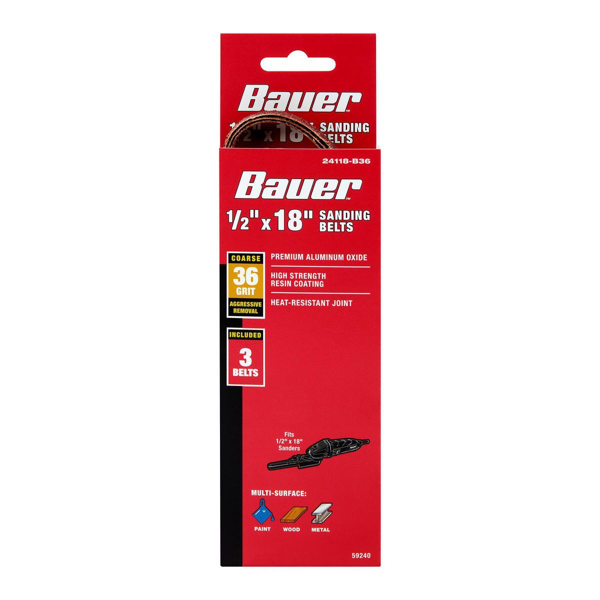 1/2 in. x 18 in. 36-Grit Aluminum Oxide Sanding Belts 3-Pack L4790