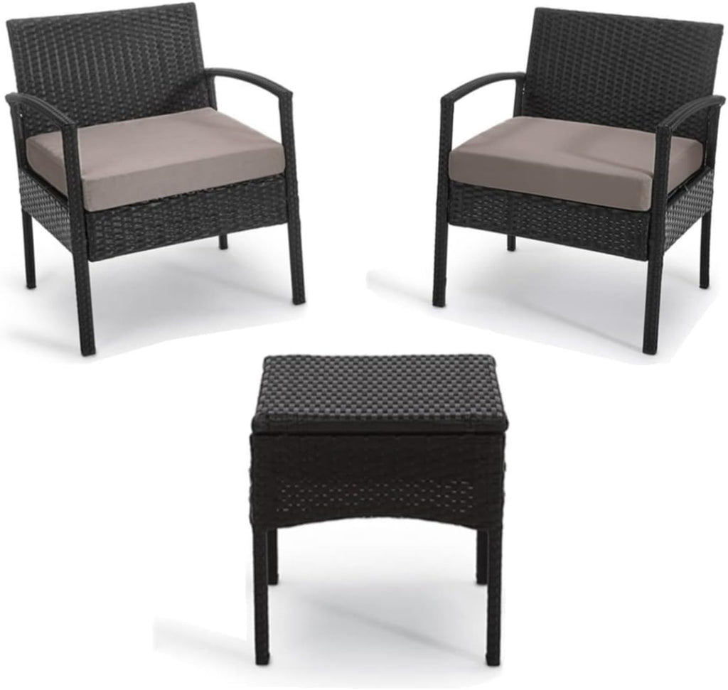 3 PCS Patio Rattan Conversation Chair Set with Coffee Table Blue O92736