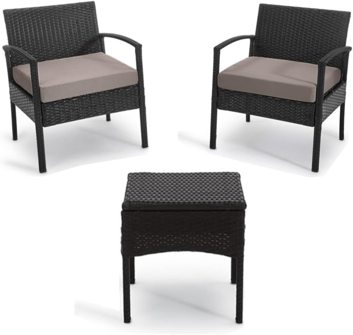 3 PCS Patio Rattan Conversation Chair Set with Coffee Table Blue O92736