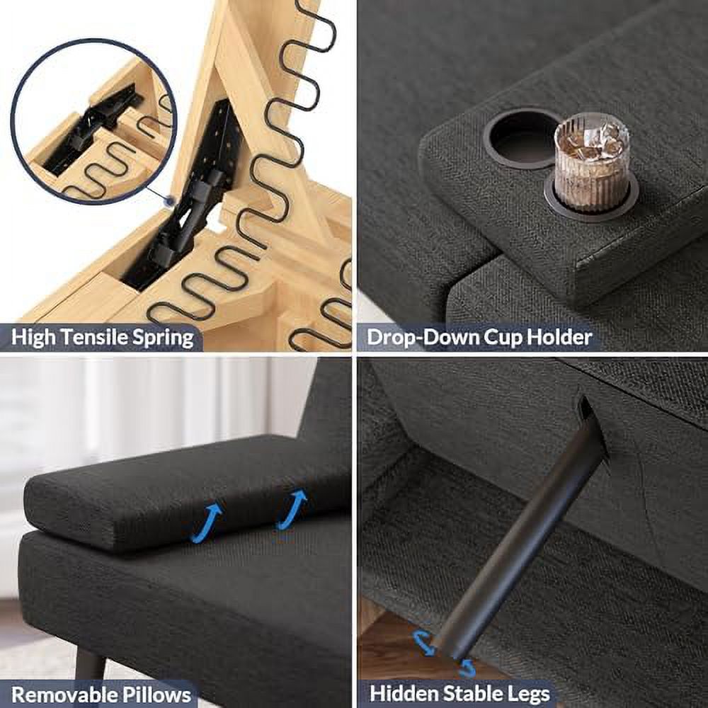 Convertible Sofa Bed with 2 USB Ports and Adjustable Backrest O332126