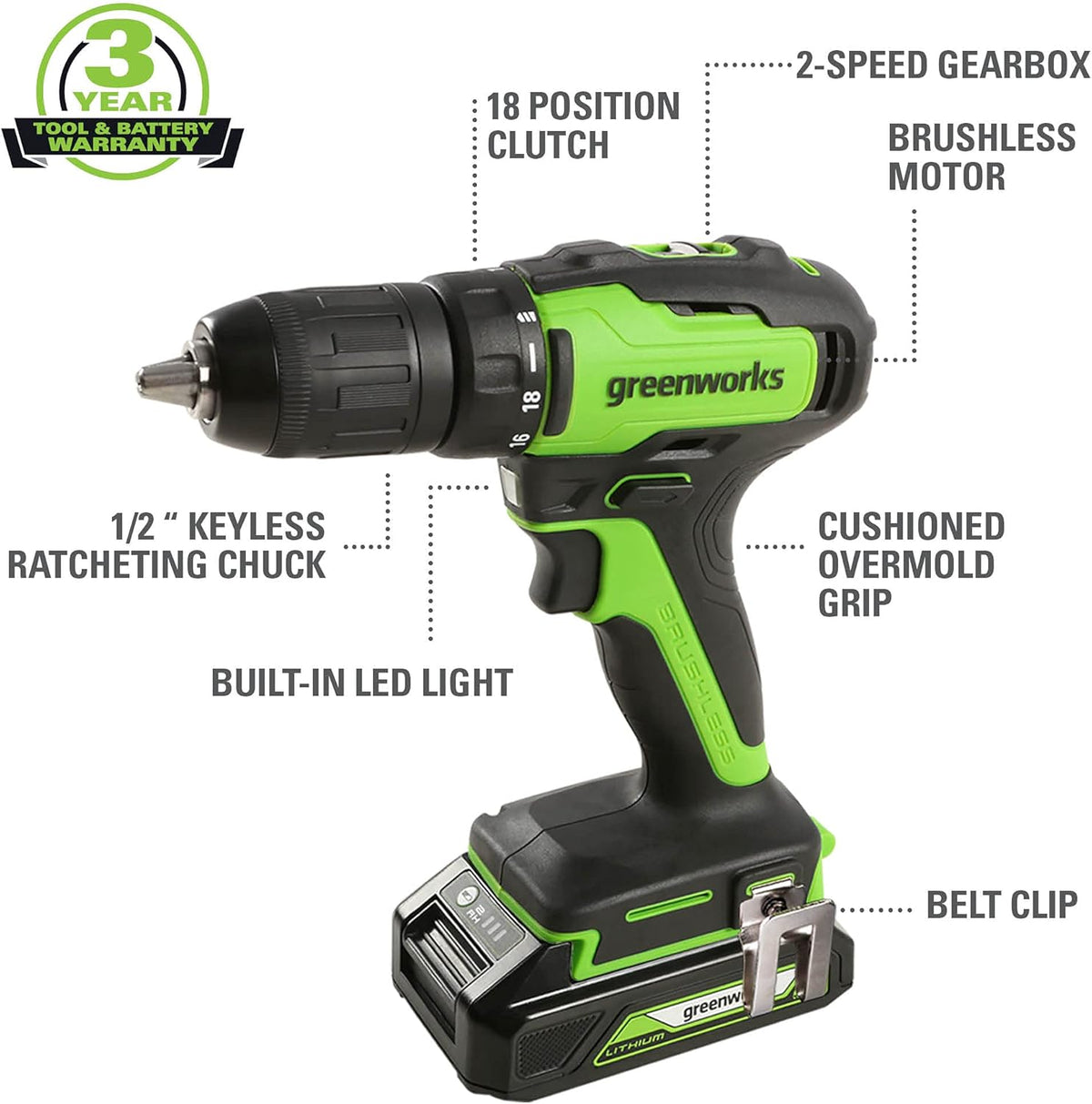 24V Brushless Drill / Driver with 2Ah USB Battery and Charger J442