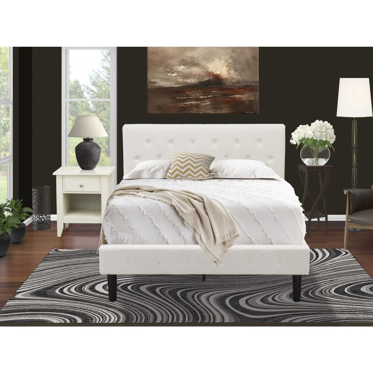 2 Pieces Wooden Full Bedroom Set in White/Butter Cream J87666