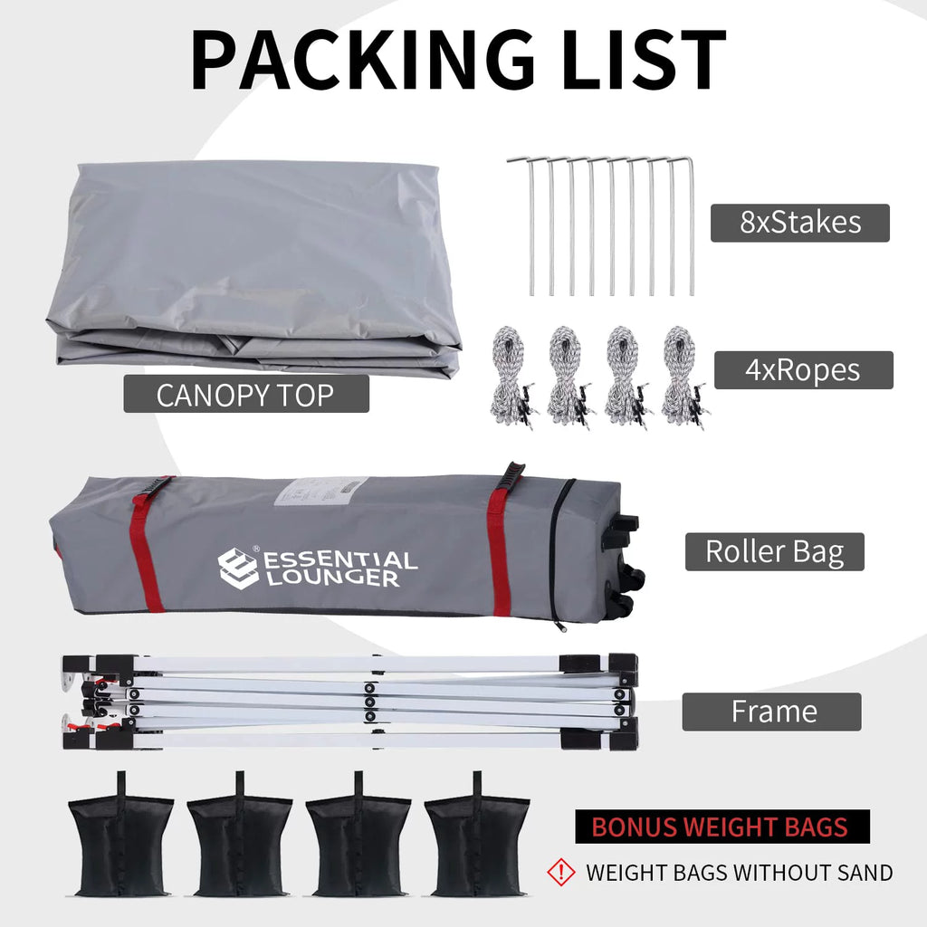 Grey 10x10ft Pop Up Outdoor Canopy Tent with Wheeled Carrying Bag J6505