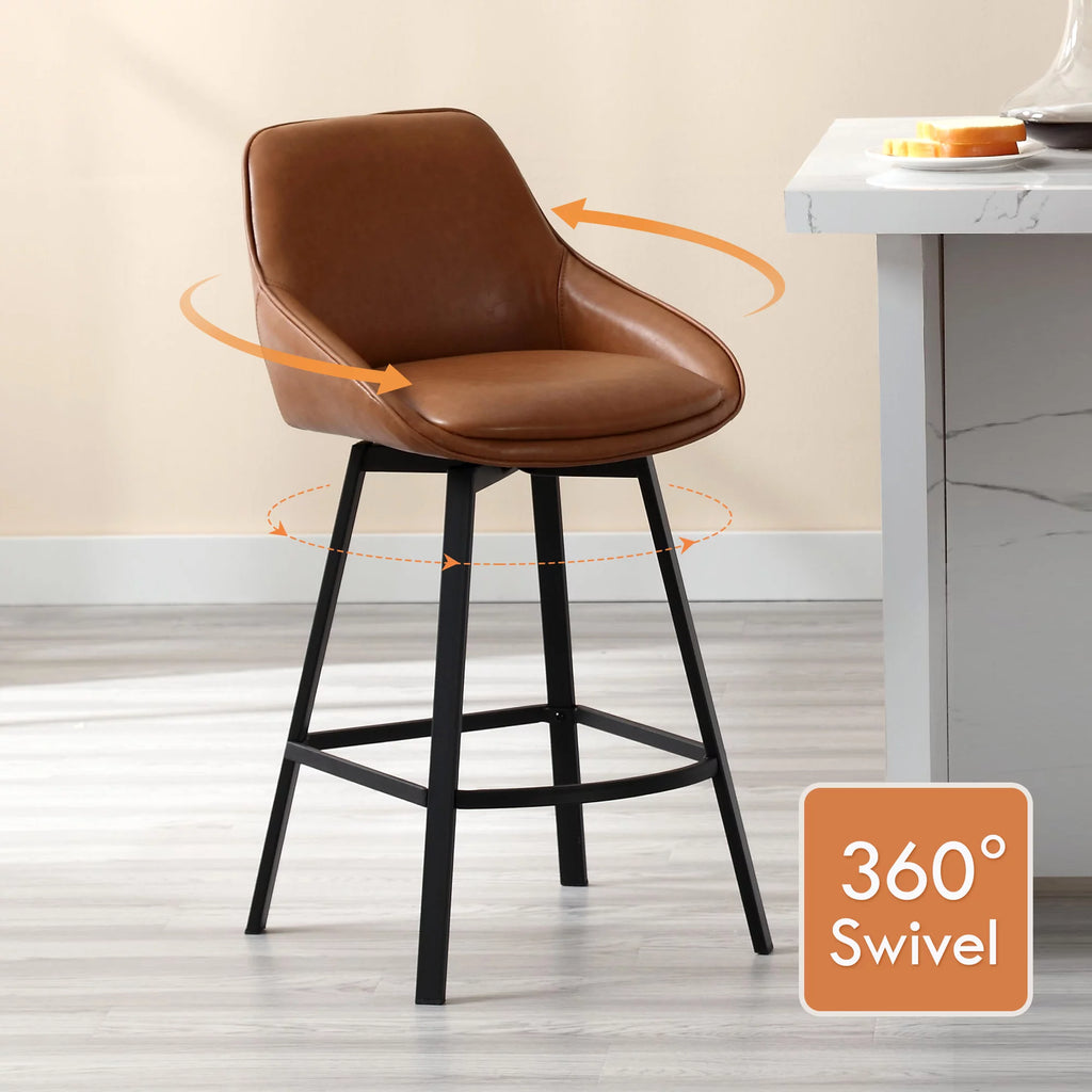 Brown Faux Leather Upholstered Bar Stools Set of 2 P38047