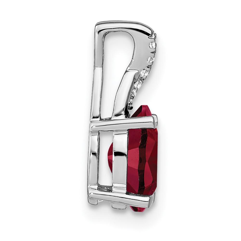 14k White Gold Oval Created Ruby and Real Diamond Pendant O20894