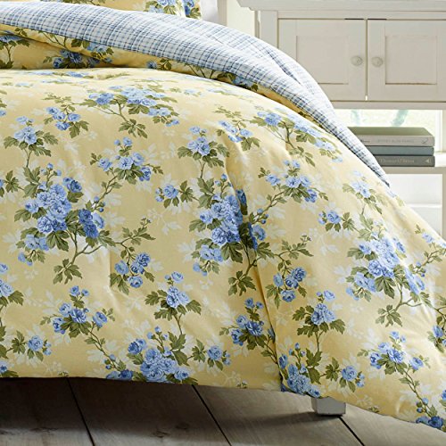 King Yellow Comforter Set with Euro Shams and Throw Pillows, Dark Blue King Sheets, 4 Pieces R7435