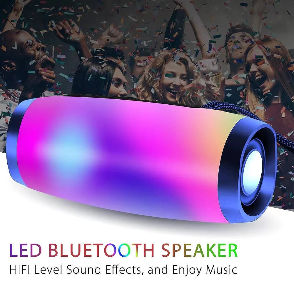 Black Portable Bluetooth 5.0 Speaker with LED Lights and 360 Stereo Sound R652984