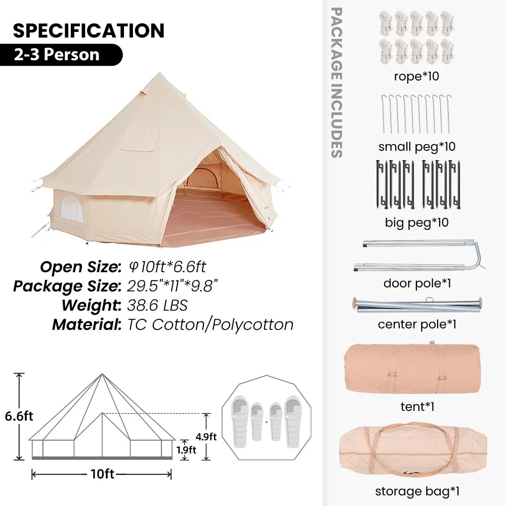 Canvas Bell Tent with Stove Jack 10ft H24994
