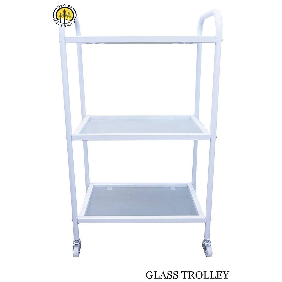 Rolling Trolley Cart 3 Glass Shelves White Salon Equipment B114103