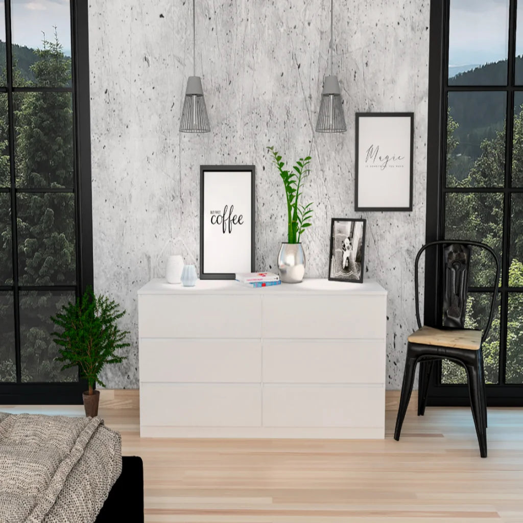 Light Oak & White 6 Drawer Double Dresser C756710