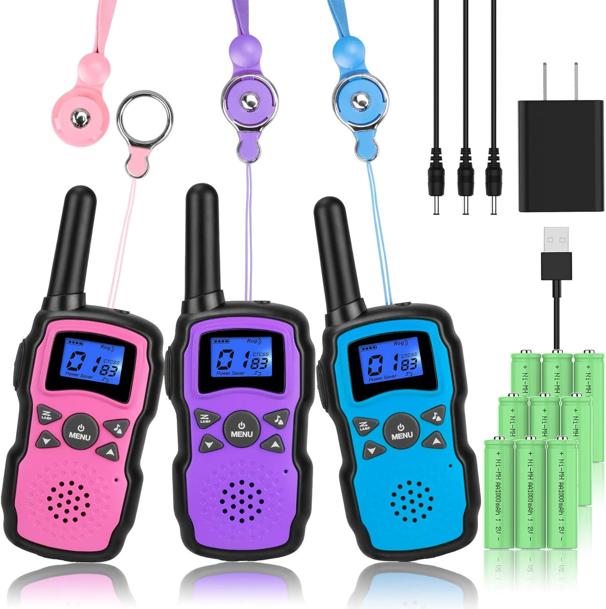 3 Pack Rechargeable Walkie Talkies with USB Charger Battery D505