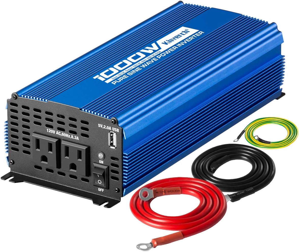 1000W Pure Sine Wave Inverter 12V to 110V with Dual AC Outlets & USB Ports U266155