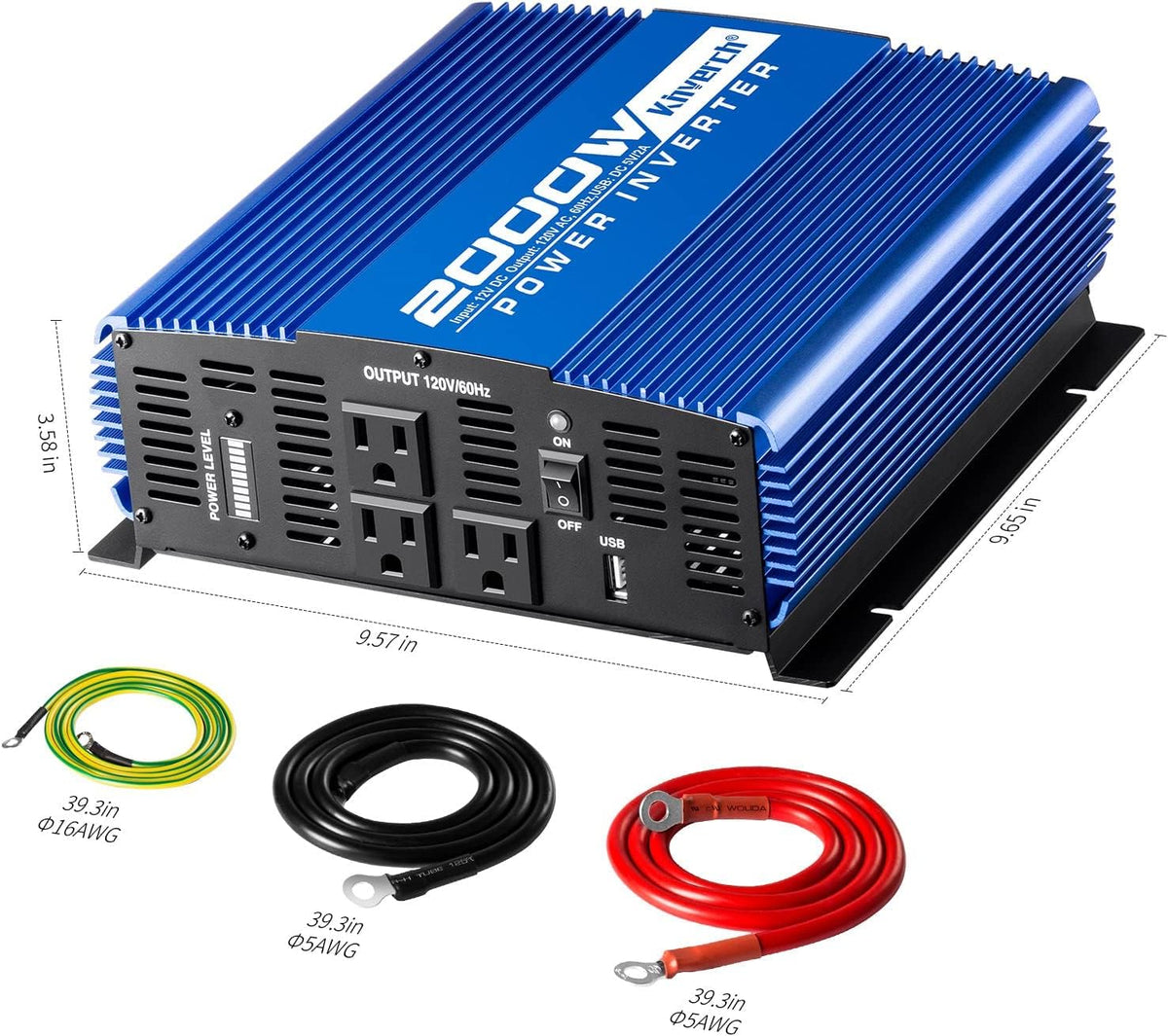 2000W Power Inverter 3 AC Outlets 12V to 110V with USB Port B5201