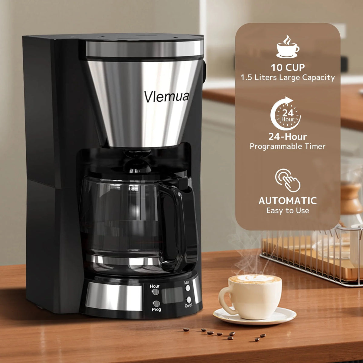 10-Cup Programmable Coffee Maker with Timer, Auto Shut Off, White B7127