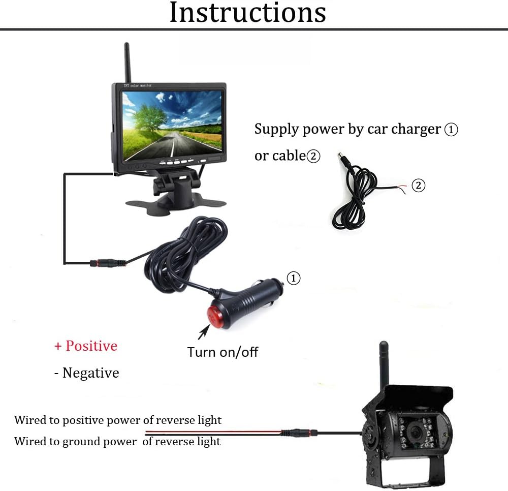 Waterproof Wireless Backup Camera and 7" HD LCD Monitor Kit, Pack of 2 L737986