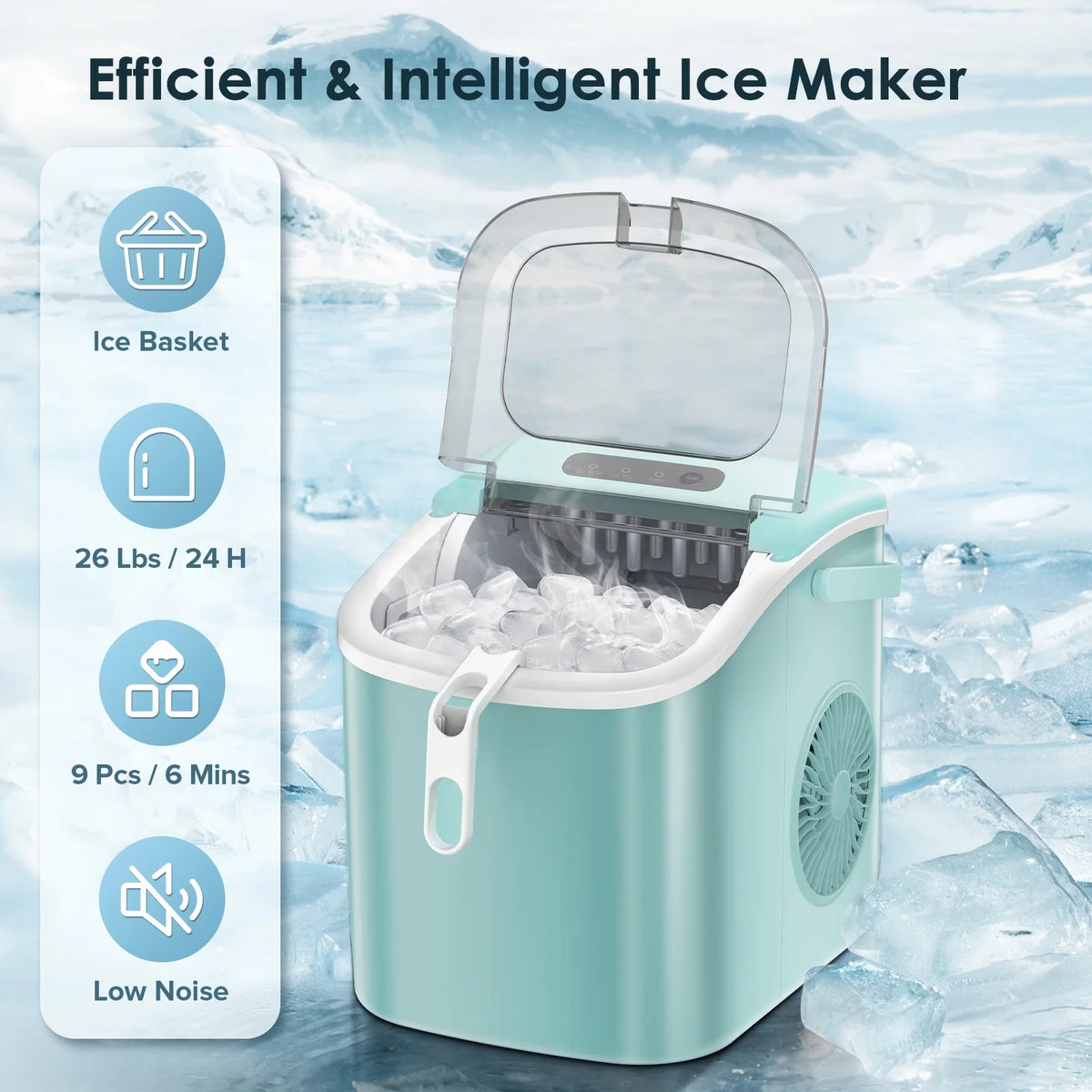 Portable Countertop Ice Maker with Handle, 26Lbs/24H, Black R58549