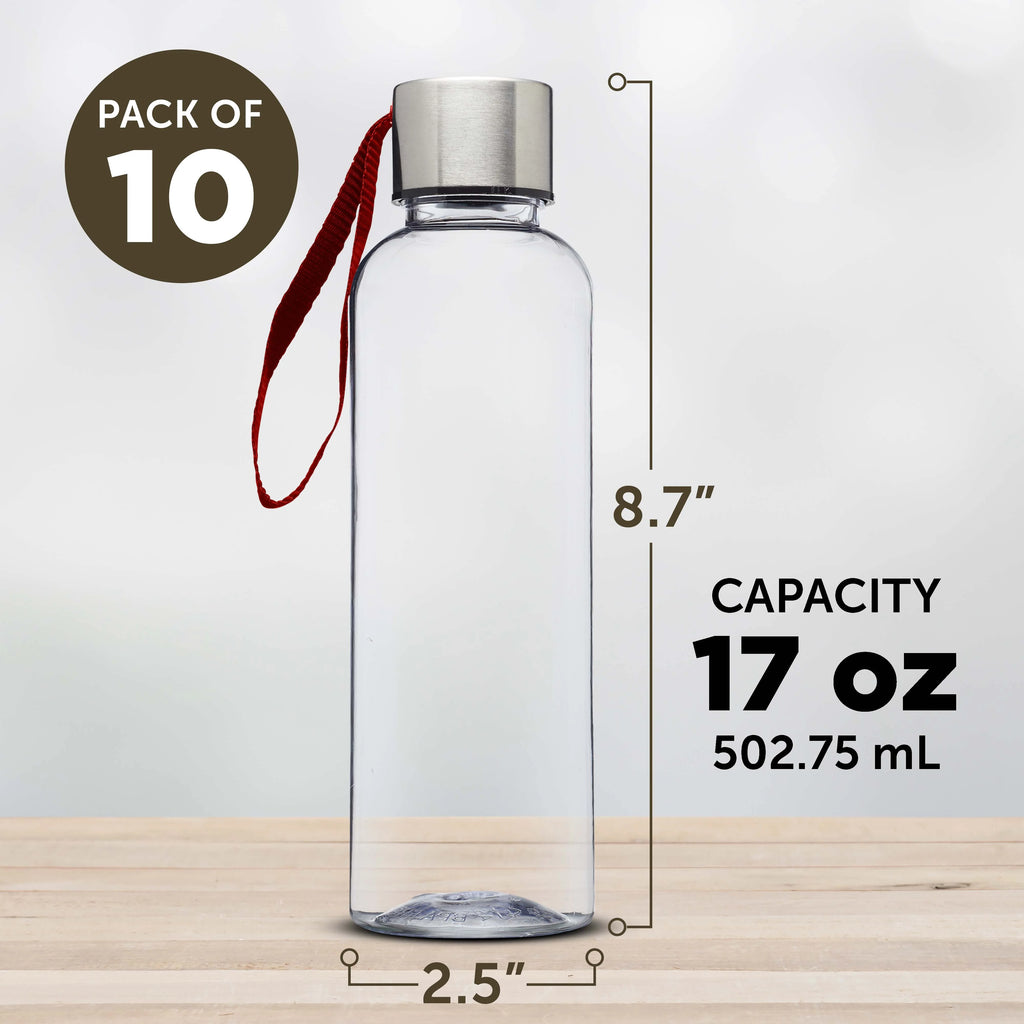 Red 17 oz Plastic Water Bottles with Strap, Set of 10 M368