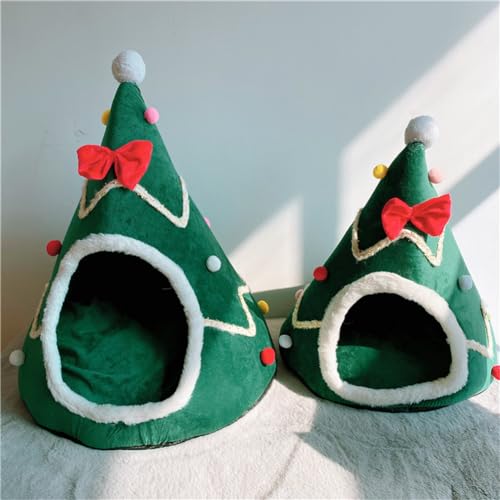 Green Christmas Tree Cat Bed with Detachable Pillow A14232