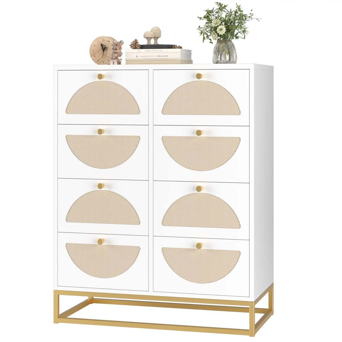 White 8 Drawer Rattan Wood Dresser G819827