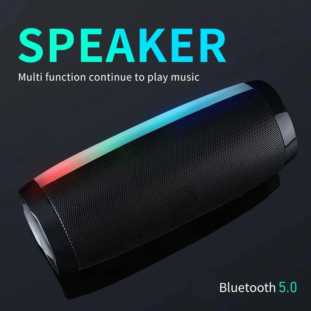 Black Portable Bluetooth 5.0 Speaker with LED Lights and 360 Stereo Sound R652984