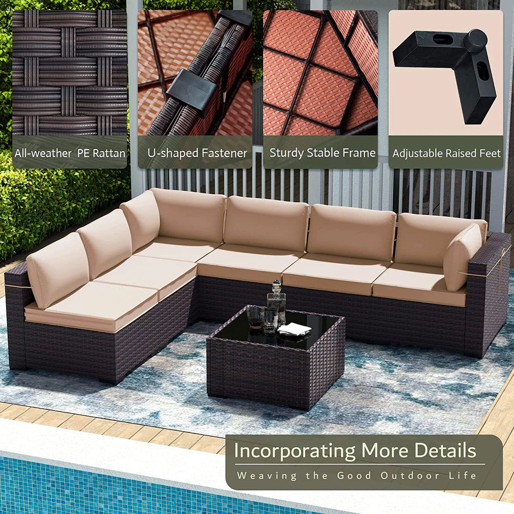 14 Pieces All Weather PE Wicker Patio Sectional Sofa Set with Coffee Table C995342