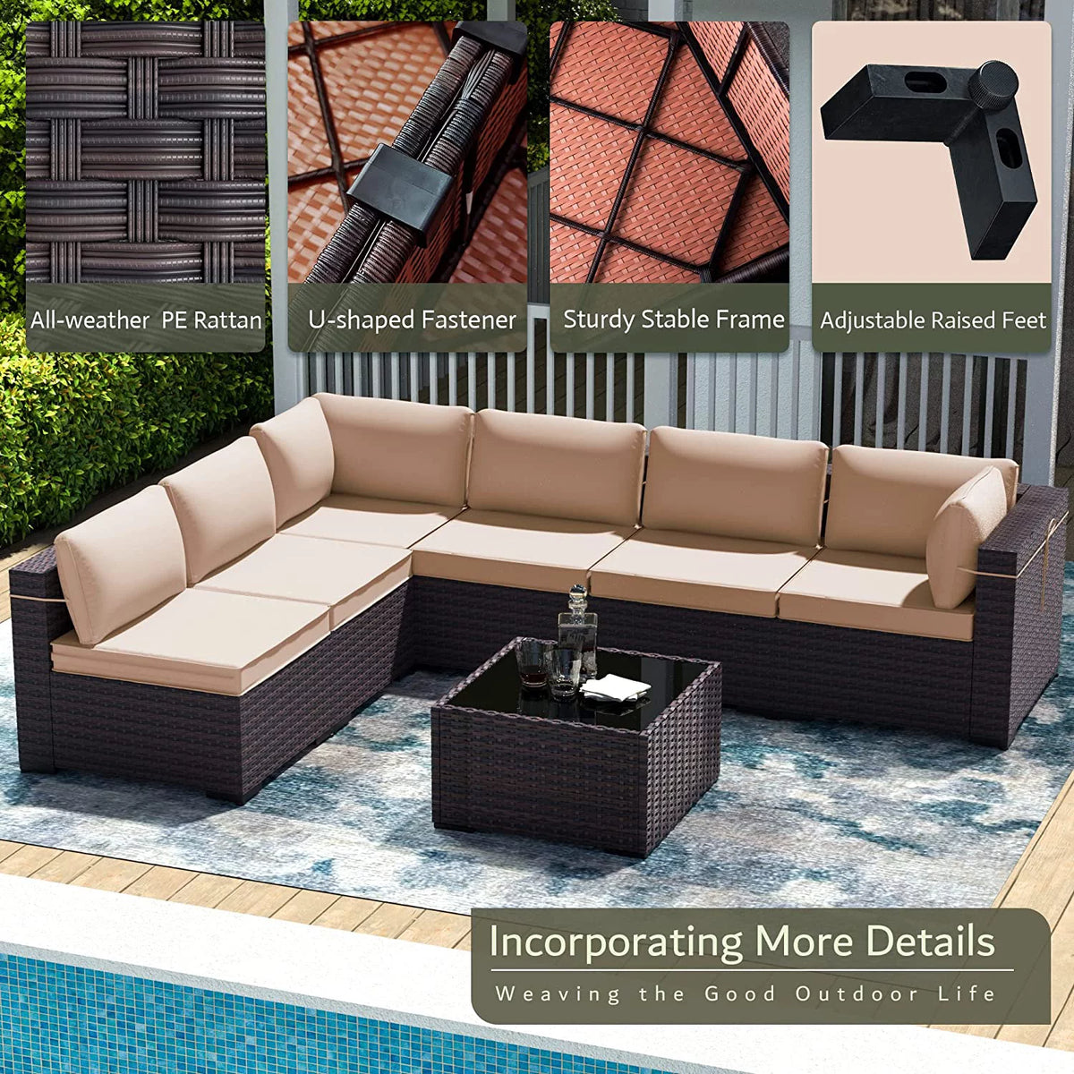 14 Pieces All Weather PE Wicker Patio Sectional Sofa Set with Coffee Table C995342