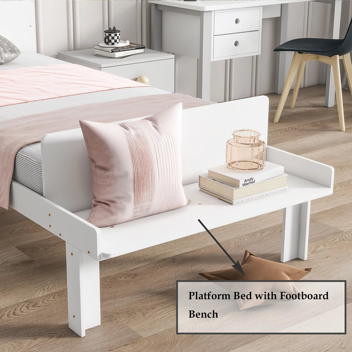 Twin Platform Bed with Bench and Storage L2321